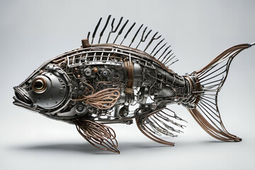 Wire fish figurine. Digital illustration.