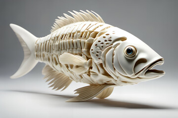 Mechanical ivory fish figurine. Digital illustration