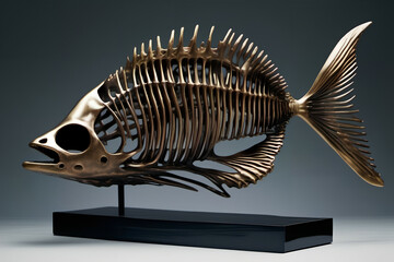 Bronze fish skeleton figurine. Digital illustration.