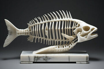 Marble fish skeleton figurine. Digital illustration.