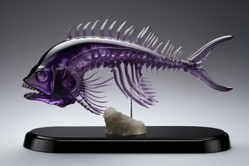 Amethyst fish skeleton figurine. Digital illustration.