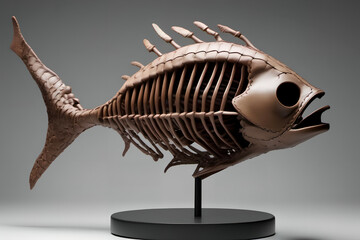 Leather fish skeleton figurine. Digital illustration.