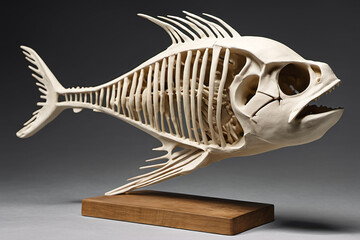 Clay fish skeleton figurine. Digital illustration.