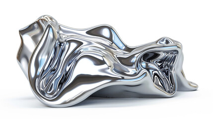 Lustrous platinum silver abstract shapes, exuding sophistication and luxury, isolated on solid white background."