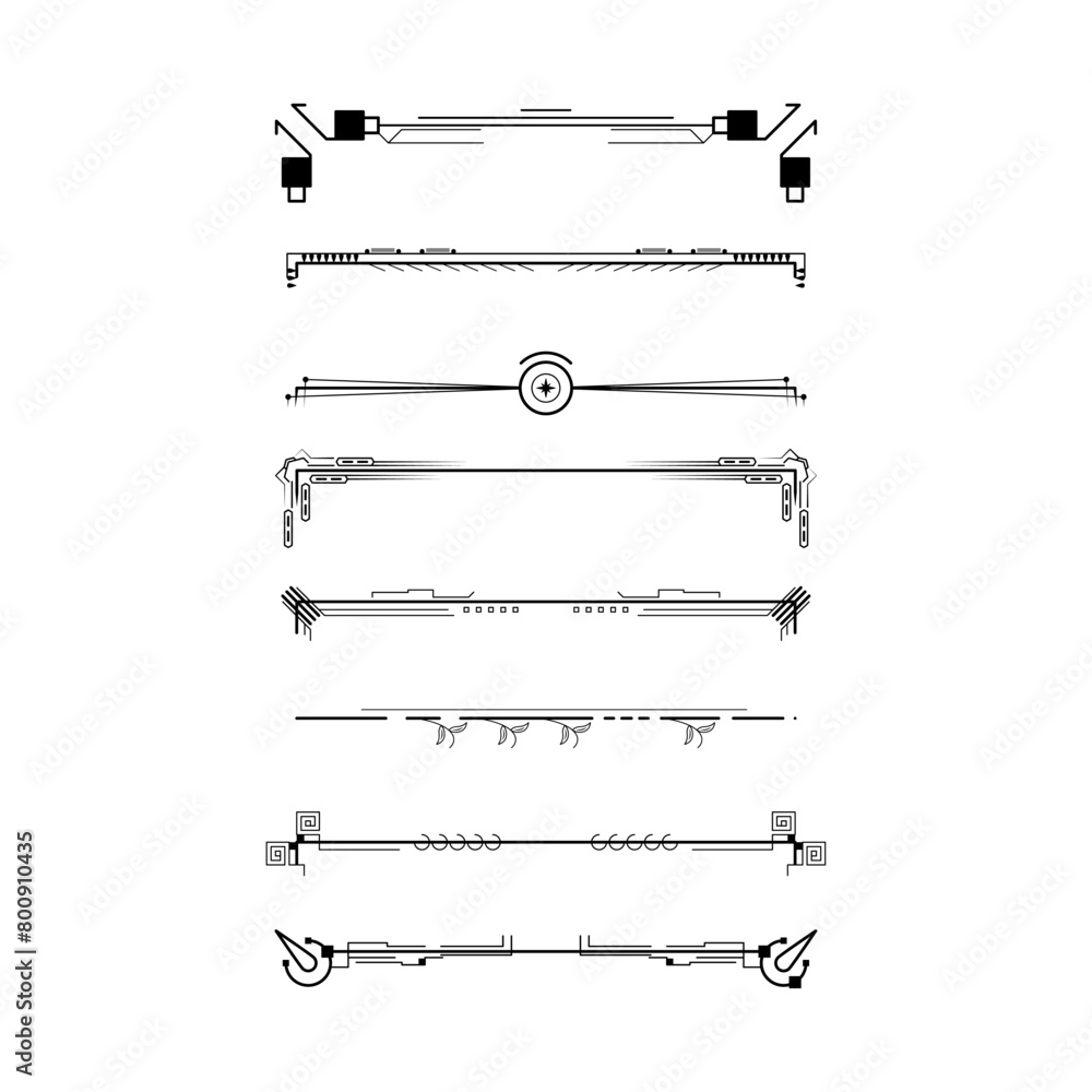 Poster set black simple line collection doodle border elements vector design style sketch isolated illustra