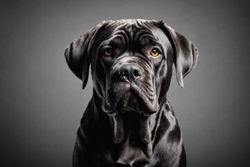 Portrait of Neapolitan Mastiff dog looking at camera, copy space. Studio shot.
