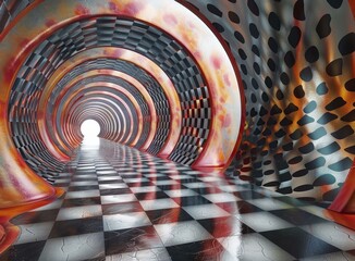 Futuristic checkered tunnel