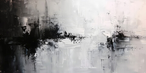 Abstract painting with monochrome colors, black brushstrokes  on wall background, banner