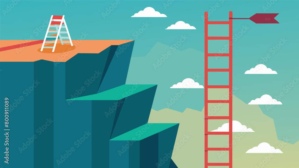 Poster a ladder leaning against a steep cliff with each rung labeled with different debt management strateg
