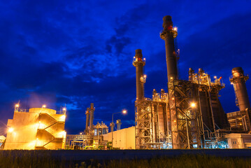 Gas turbine electrical power plant at dusk