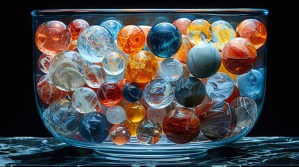 X-ray scan of a jar of marbles, revealing the colors and sizes of each marble.