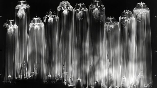 X-ray scan of a set of wind chimes, displaying the tubes and hanging mechanism.