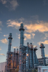 Gas turbine electrical power plant at dusk