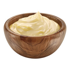 Mayo sauce in a wooden bowl isolated on transparent background