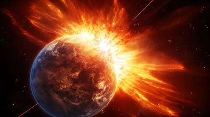 Obraz premium A view of the Earth from space as a magnetic storm approaches. Scientific illustration. Generative AI