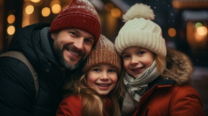 Family in winter clothes smiling