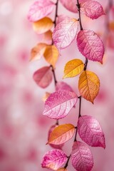 Close-up of pink and orange autumn leaves