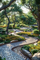 Stone path through a tranquil Japanese garden
