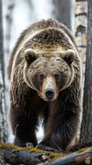 Large brown bear walking in the forest