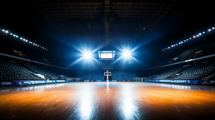 Basketball court under bright lights