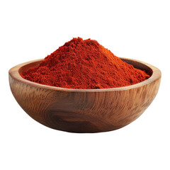 Red chili powder in a wooden bowl isolated on transparent background