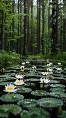 Naklejka premium Mystical pond in the middle of a dense forest