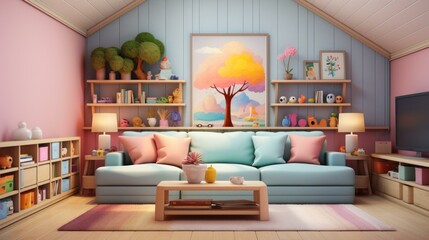Cozy Minimalist Pastel Living Room