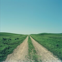 Fototapeta na wymiar Long and winding road through the prairie
