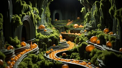  The rabbit anxiously navigated a maze filled with talking vegetables in a forest made of jelly.  3D Action realistic