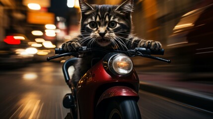 Cat riding a motorcycle - obrazy, fototapety, plakaty