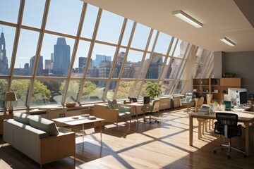 Fototapeta premium cityscape office interior large windows