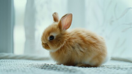 Little brown rabbit isolated on white background.AI generated image.
