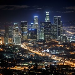 Night view of the skyscrapers in Los Angeles