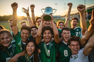 Youth soccer team celebrates winning championship trophy