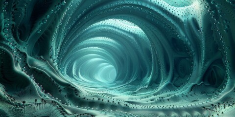 Undersea tunnel with bioluminescent jellyfish-like creatures