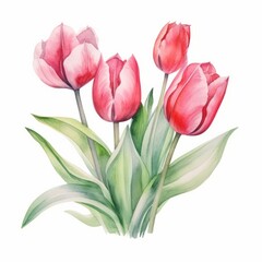 Fototapeta premium A watercolor painting of red tulips.