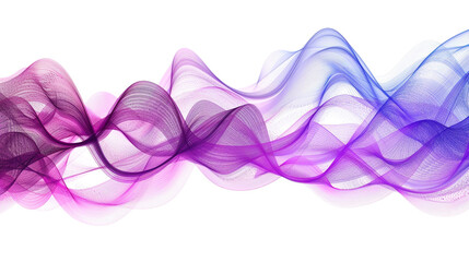 Luminous purple and magenta spectrum wave patterns in a futuristic arrangement, isolated on a solid white background.