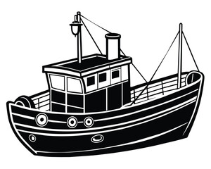 Fishing Boat Coloring Vector Drawing