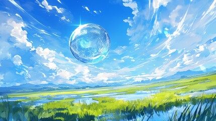 水の玉と草原の風景10