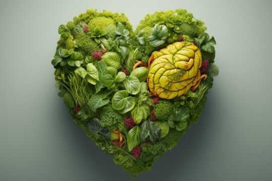 Heart shaped plants and a human brain made of moss