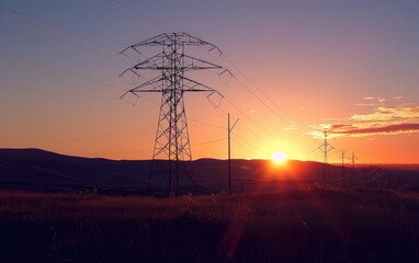 A Stark Outline Against the Horizon, Electric Towers Silhouette, Shadowing the Skies