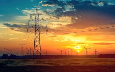 The Silhouette of a Tower in the Distance, Outlined in Voltage, Silhouetting a Tower Against the Sky