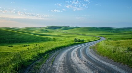 Fototapeta premium Scenic view of a rural road winding through green hills