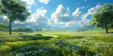 Naklejka premium Tranquil Mountain Meadow Landscape