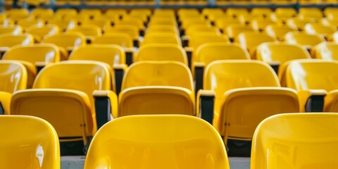 Naklejka premium Rows of empty yellow plastic stadium seats