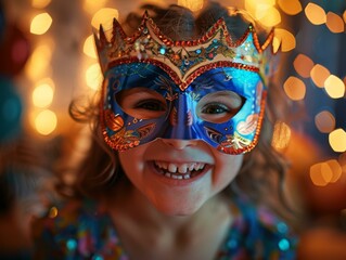 Little girl with a blue mask on her face
