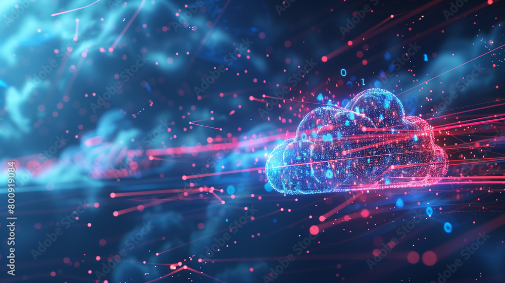 Poster cloud computing and digital networking, global connection concept with futuristic cyberspace backgro