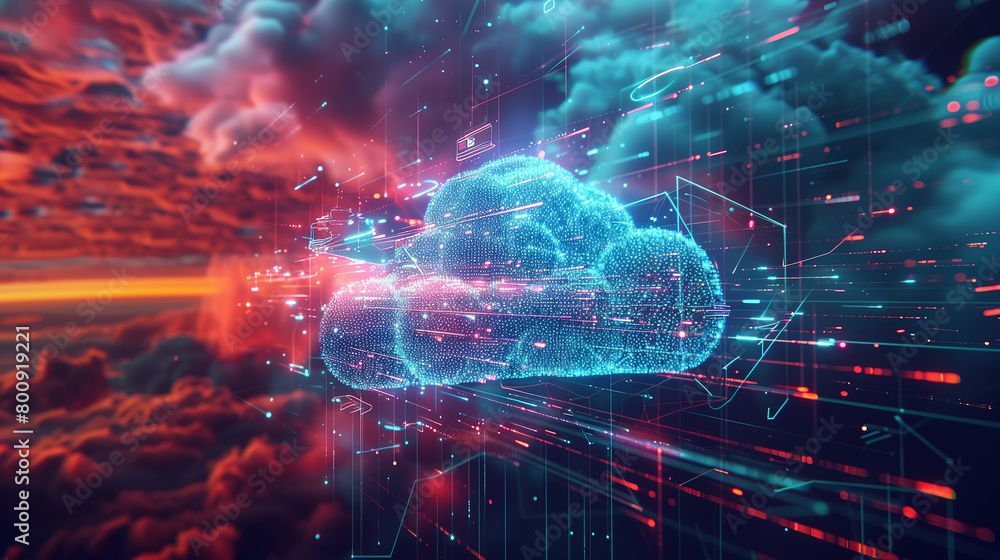 Poster cloud computing and digital networking, global connection concept with futuristic cyberspace backgro