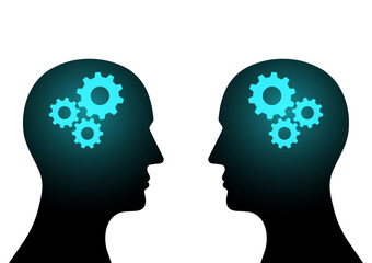 Human Head with Gear or Cogwheels. Brainstorm, Creativity and Thinking Idea Concept. Vector Illustration. 