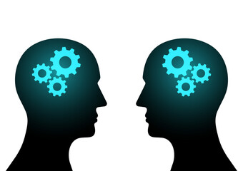 Human Head with Gear or Cogwheels. Brainstorm, Creativity and Thinking Idea Concept. Vector Illustration. 